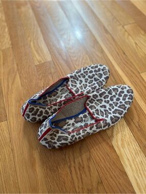 Rothy's Leopard Print Slip-On Flats with Red & Blue Trim
